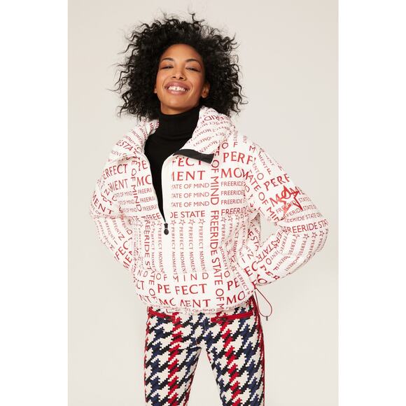 PERFECT MOMENT Red White Printed Ski Snow Puffer State Duvet Jacket size S - Picture 1 of 16